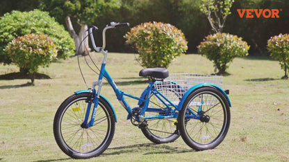 VEVOR Folding Adult Tricycle, 24-Inch Adult Folding Trikes, Carbon Steel 3 Wheel Cruiser Bike with Large Basket & Adjustable Seat, Shopping Picnic Foldable Tricycles for Women, Men, Seniors (Green)