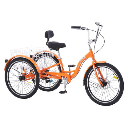 VEVOR Adult Tricycles Bike, 26 Inch Three-Wheeled Bicycles, 3 Wheel Bikes Trikes, Aluminum Alloy Cruiser Bike with Basket & Adjustable Seat, Picnic Shopping Tricycles for Seniors, Women, Men (Orange)