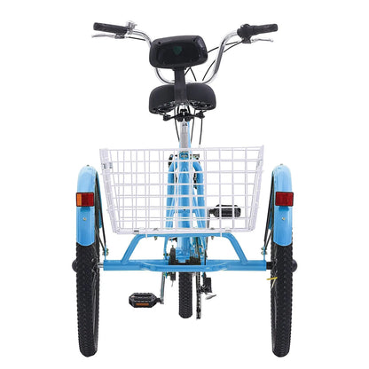 VEVOR Adult Tricycles Bike, 7 Speed Adult Trikes, 20 Inch Three-Wheeled Bicycles, Carbon Steel Cruiser Bike with Basket and Adjustable Seat, Picnic Shopping Tricycles for Seniors, Women, Men (Blue)