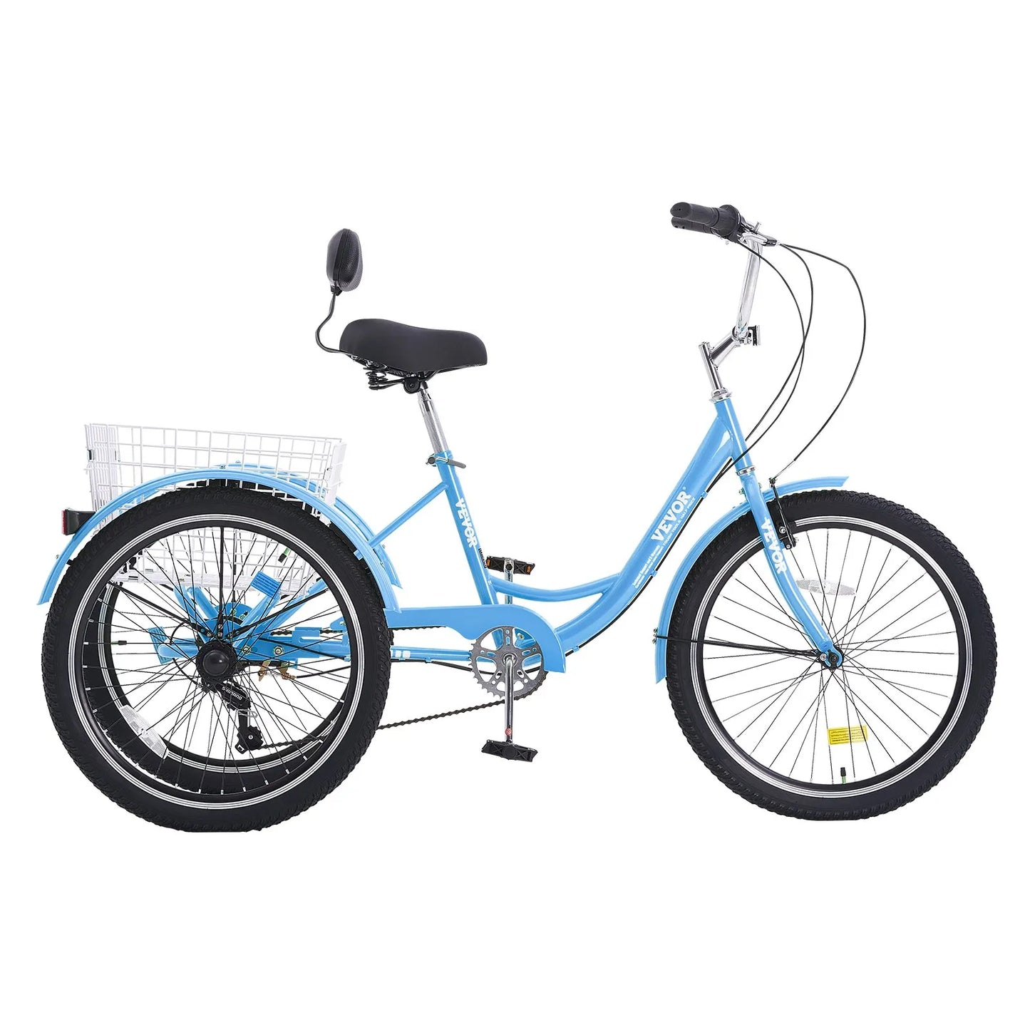 VEVOR Adult Tricycles Bike, 7 Speed Adult Trikes, 20 Inch Three-Wheeled Bicycles, Carbon Steel Cruiser Bike with Basket and Adjustable Seat, Picnic Shopping Tricycles for Seniors, Women, Men (Blue)