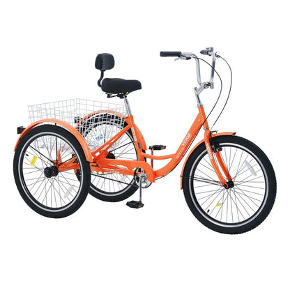 VEVOR Adult Tricycles Bike, 26 Inch Three-Wheeled Bicycles, 3 Wheel Bikes Trikes, Carbon Steel Cruiser Bike with Basket & Adjustable Seat, Picnic Shopping Tricycles for Seniors, Women, Men (Orange)