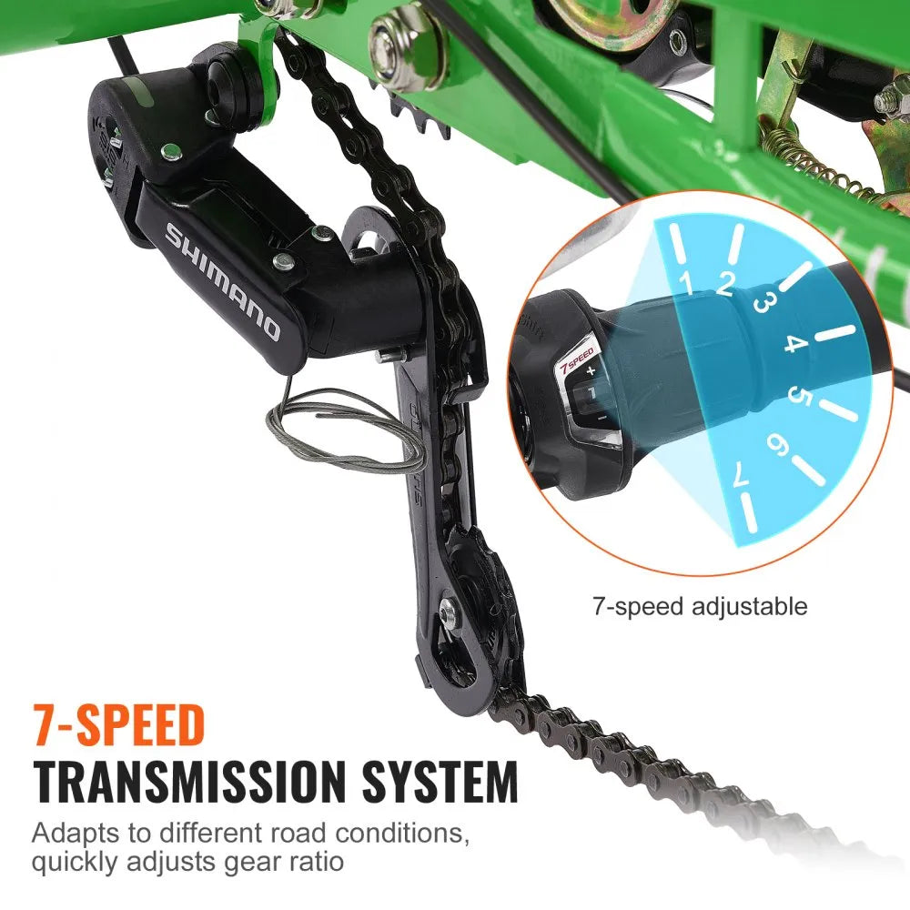 VEVOR Adult Tricycles Bike, 7 Speed Adult Trikes, 20 Inch Three-Wheeled Bicycles, Carbon Steel Cruiser Bike with Basket and Adjustable Seat, Picnic Shopping Tricycles for Seniors, Women, Men (Green)