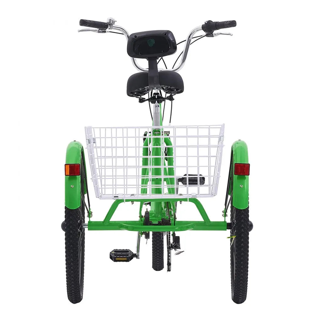 VEVOR Adult Tricycles Bike, 7 Speed Adult Trikes, 20 Inch Three-Wheeled Bicycles, Carbon Steel Cruiser Bike with Basket and Adjustable Seat, Picnic Shopping Tricycles for Seniors, Women, Men (Green)