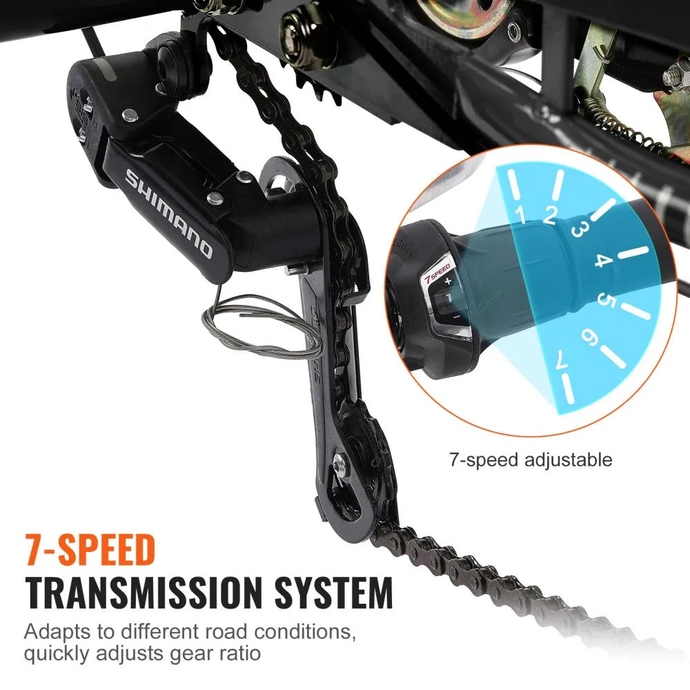 VEVOR Adult Tricycles Bike, 7 Speed Adult Trikes, 20 Inch Three-Wheeled Bicycles, Carbon Steel Cruiser Bike with Basket and Adjustable Seat, Picnic Shopping Tricycles for Seniors, Women, Men (Black)