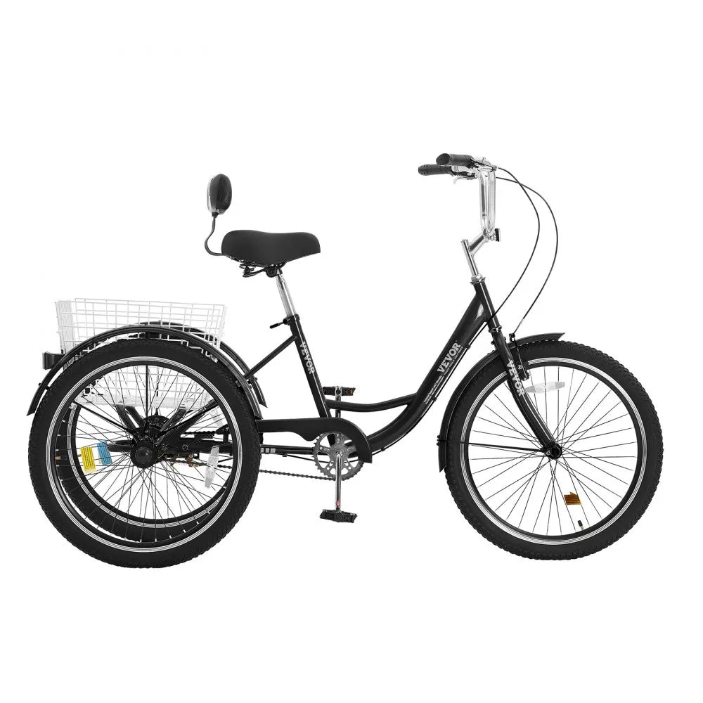 VEVOR Adult Tricycles Bike, 20 Inch Three-Wheeled Bicycles, 3 Wheel Bikes Trikes, Carbon Steel Cruiser Bike with Basket & Adjustable Seat, Picnic Shopping Tricycles for Seniors, Women, Men (Black)