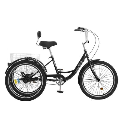 VEVOR Adult Tricycles Bike, 20 Inch Three-Wheeled Bicycles, 3 Wheel Bikes Trikes, Carbon Steel Cruiser Bike with Basket & Adjustable Seat, Picnic Shopping Tricycles for Seniors, Women, Men (Black)