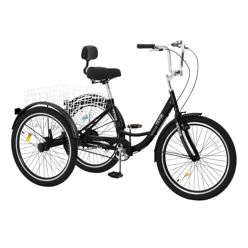 VEVOR Adult Tricycles Bike, 20 Inch Three-Wheeled Bicycles, 3 Wheel Bikes Trikes, Carbon Steel Cruiser Bike with Basket & Adjustable Seat, Picnic Shopping Tricycles for Seniors, Women, Men (Black)