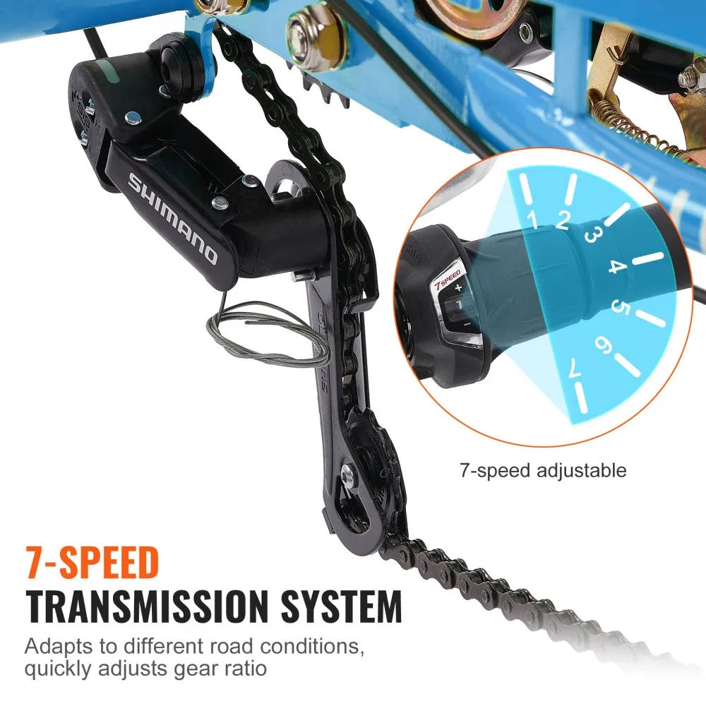 VEVOR Adult Tricycles Bike, 20 Inch Three-Wheeled Bicycles, 3 Wheel Bikes Trikes, Carbon Steel Cruiser Bike with Basket & Adjustable Seat, Picnic Shopping Tricycles for Seniors, Women, Men (Blue)