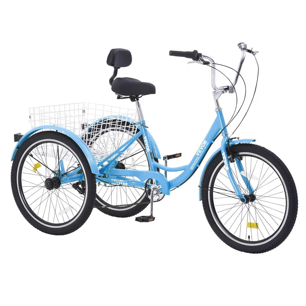 VEVOR Adult Tricycles Bike, 20 Inch Three-Wheeled Bicycles, 3 Wheel Bikes Trikes, Carbon Steel Cruiser Bike with Basket & Adjustable Seat, Picnic Shopping Tricycles for Seniors, Women, Men (Blue)