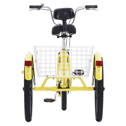 VEVOR Adult Tricycles Bike, 24 Inch Three-Wheeled Bicycles, 3 Wheel Bikes Trikes, Carbon Steel Cruiser Bike with Basket & Adjustable Seat, Picnic Shopping Tricycles for Seniors, Women, Men (Yellow)