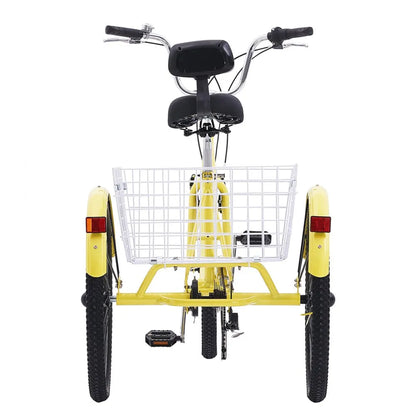 VEVOR Adult Tricycles Bike, 7 Speed Adult Trikes, 24 Inch Three-Wheeled Bicycles, Carbon Steel Cruiser Bike with Basket and Adjustable Seat, Picnic Shopping Tricycles for Seniors, Women, Men (Yellow)