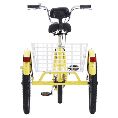 VEVOR Adult Tricycles Bike, 20 Inch Three-Wheeled Bicycles, 3 Wheel Bikes Trikes, Carbon Steel Cruiser Bike with Basket & Adjustable Seat, Picnic Shopping Tricycles for Seniors, Women, Men (Yellow)