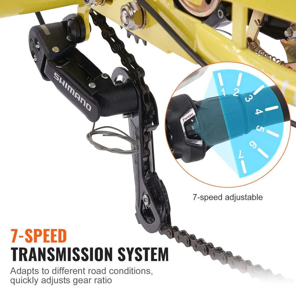 VEVOR Adult Tricycles Bike, 7 Speed Adult Trikes, 26 Inch Three-Wheeled Bicycles, Carbon Steel Cruiser Bike with Basket and Adjustable Seat, Picnic Shopping Tricycles for Seniors, Women, Men (Yellow)