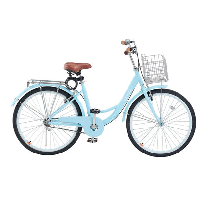 VEVOR Cruiser Bike, 1-Speed, 26-Inch Light Blue Beach Cruiser Bike with Large Capacity Basket and Rear Rack, Secure & Sturdy Cruiser Bike with Adjustable Seat, Fits for Cycling, Exercise & Shopping