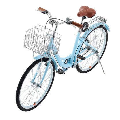VEVOR Cruiser Bike, 1-Speed, 26-Inch Light Blue Beach Cruiser Bike with Large Capacity Basket and Rear Rack, Secure & Sturdy Cruiser Bike with Adjustable Seat, Fits for Cycling, Exercise & Shopping