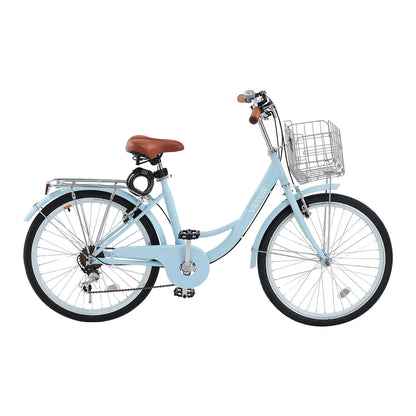 VEVOR Cruiser Bike, 7-Speed, 26-Inch Light Blue Beach Cruiser Bike with Large Capacity Basket and Rear Rack, Secure & Sturdy Cruiser Bike with Adjustable Seat, Fits for Cycling, Exercise & Shopping
