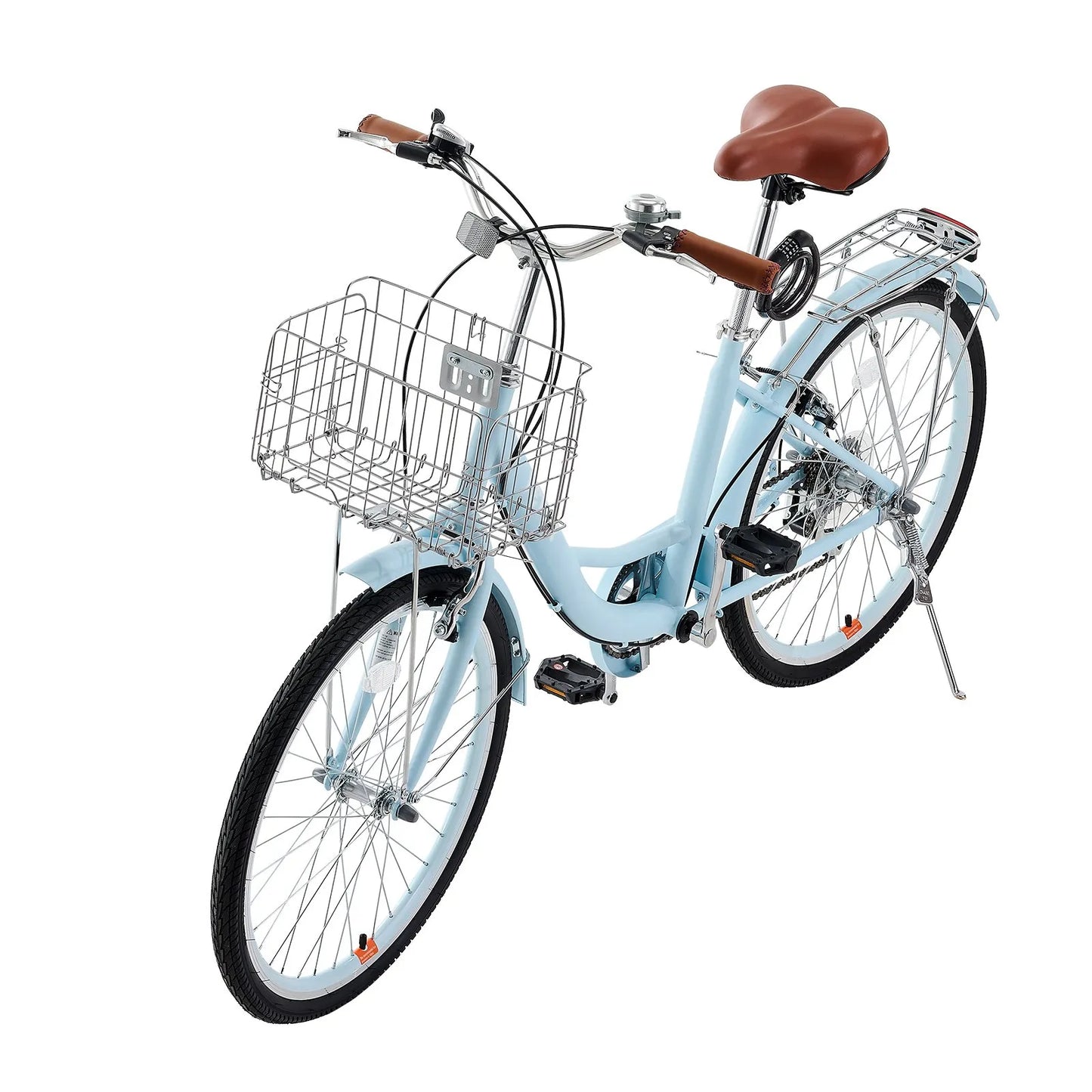 VEVOR Cruiser Bike, 7-Speed, 26-Inch Light Blue Beach Cruiser Bike with Large Capacity Basket and Rear Rack, Secure & Sturdy Cruiser Bike with Adjustable Seat, Fits for Cycling, Exercise & Shopping