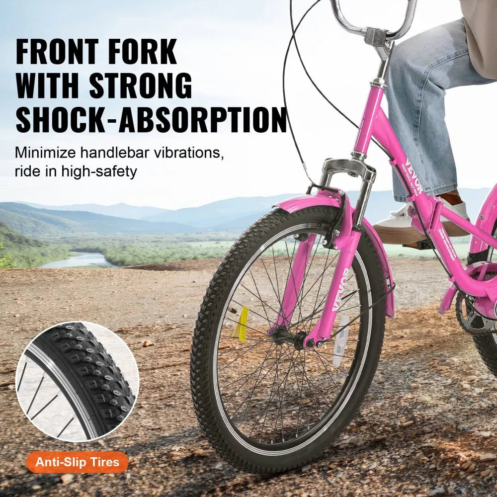 VEVOR Folding Adult Tricycle, 26-Inch Adult Folding Trikes, Carbon Steel 3 Wheel Cruiser Bike with Large Basket & Adjustable Seat, Shopping Picnic Foldable Tricycles for Women, Men, Seniors (Pink)