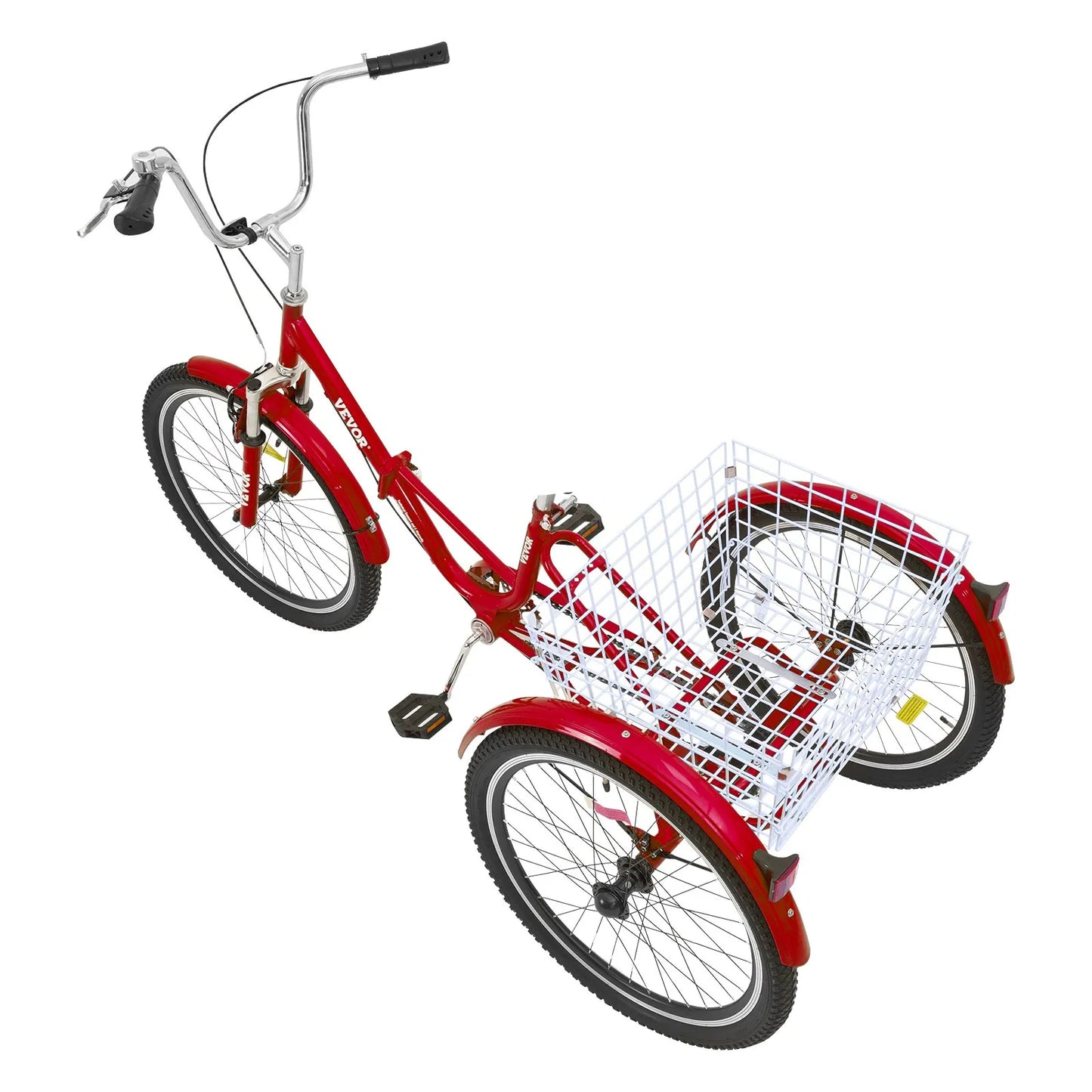 VEVOR Folding Adult Tricycle, 24-Inch Adult Folding Trikes, Carbon Steel 3 Wheel Cruiser Bike with Large Basket & Adjustable Seat, Shopping Picnic Foldable Tricycles for Women, Men, Seniors (Red)