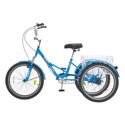 VEVOR Folding Adult Tricycle, 26-Inch Adult Folding Trikes, Carbon Steel 3 Wheel Cruiser Bike with Large Basket & Adjustable Seat, Shopping Picnic Foldable Tricycles for Women, Men, Seniors (Blue)
