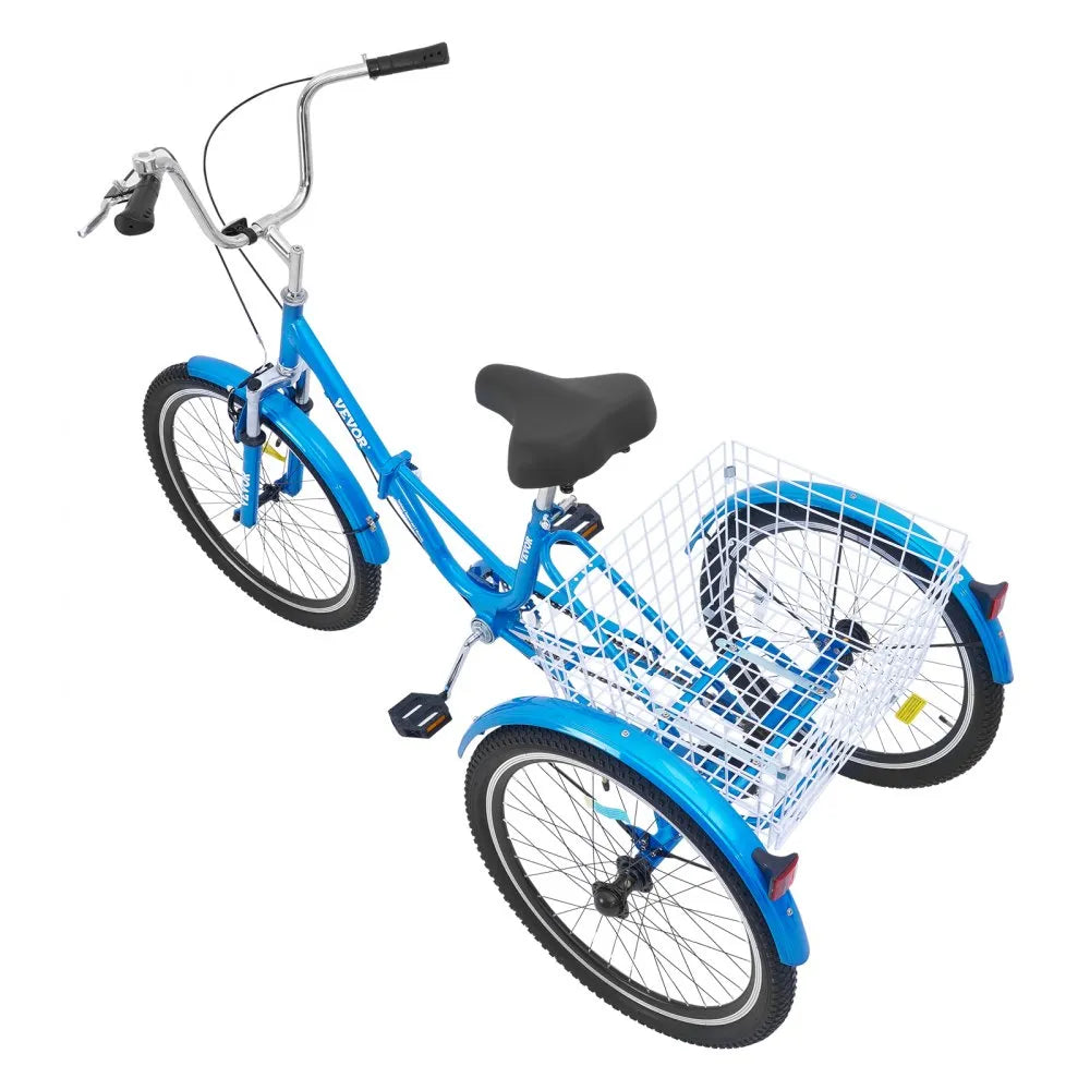 VEVOR Folding Adult Tricycle, 26-Inch Adult Folding Trikes, Carbon Steel 3 Wheel Cruiser Bike with Large Basket & Adjustable Seat, Shopping Picnic Foldable Tricycles for Women, Men, Seniors (Blue)