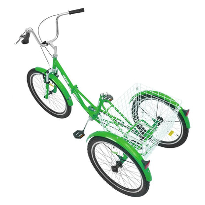 VEVOR Folding Adult Tricycle, 20-Inch Adult Folding Trikes, Carbon Steel 3 Wheel Cruiser Bike with Large Basket & Adjustable Seat, Shopping Picnic Foldable Tricycles for Women, Men, Seniors (Green)