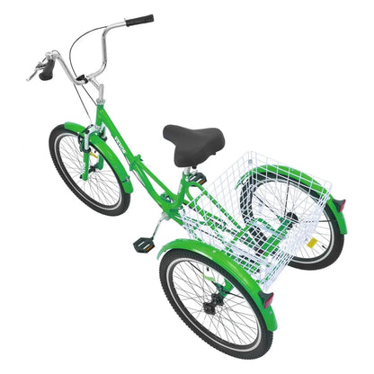 VEVOR Folding Adult Tricycle, 24-Inch Adult Folding Trikes, Carbon Steel 3 Wheel Cruiser Bike with Large Basket & Adjustable Seat, Shopping Picnic Foldable Tricycles for Women, Men, Seniors (Green)