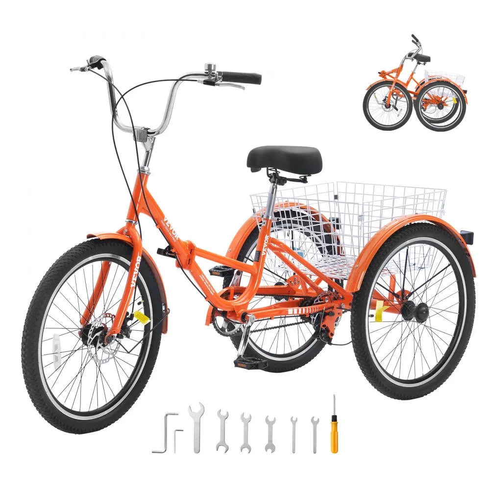 VEVOR Folding Adult Tricycle, 26-Inch Adult Folding Trikes, Lightweight Aluminum Alloy 3 Wheel Cruiser Bike with Large Rear Basket, Shopping Picnic Foldable Tricycles for Adults, Women, Men, Seniors