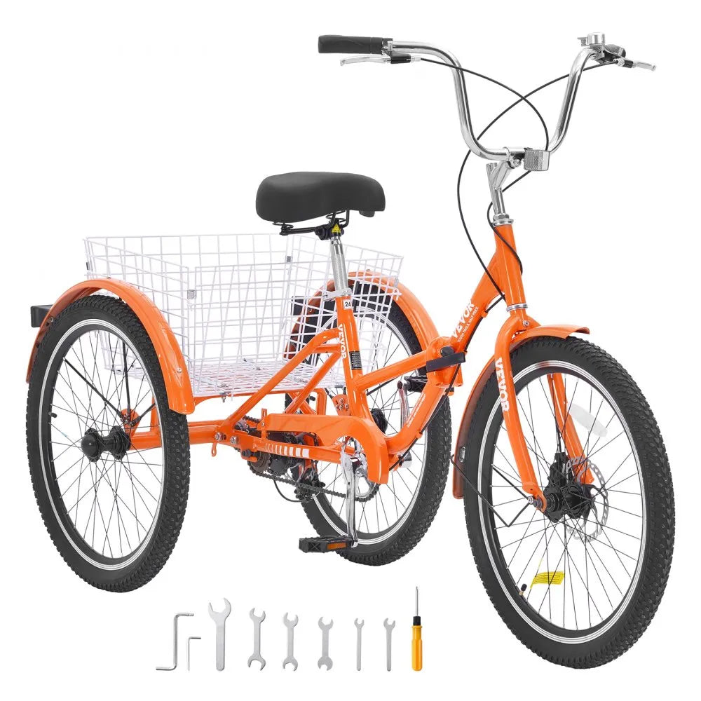 VEVOR Folding Adult Tricycle, 26-Inch Adult Folding Trikes, Lightweight Aluminum Alloy 3 Wheel Cruiser Bike with Large Rear Basket, Shopping Picnic Foldable Tricycles for Adults, Women, Men, Seniors